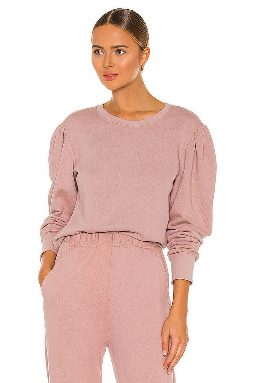 A.L.C Rayna Puff Sleeve Crew Neck Pullover Sweatshirt Baby Pink Women's Medium